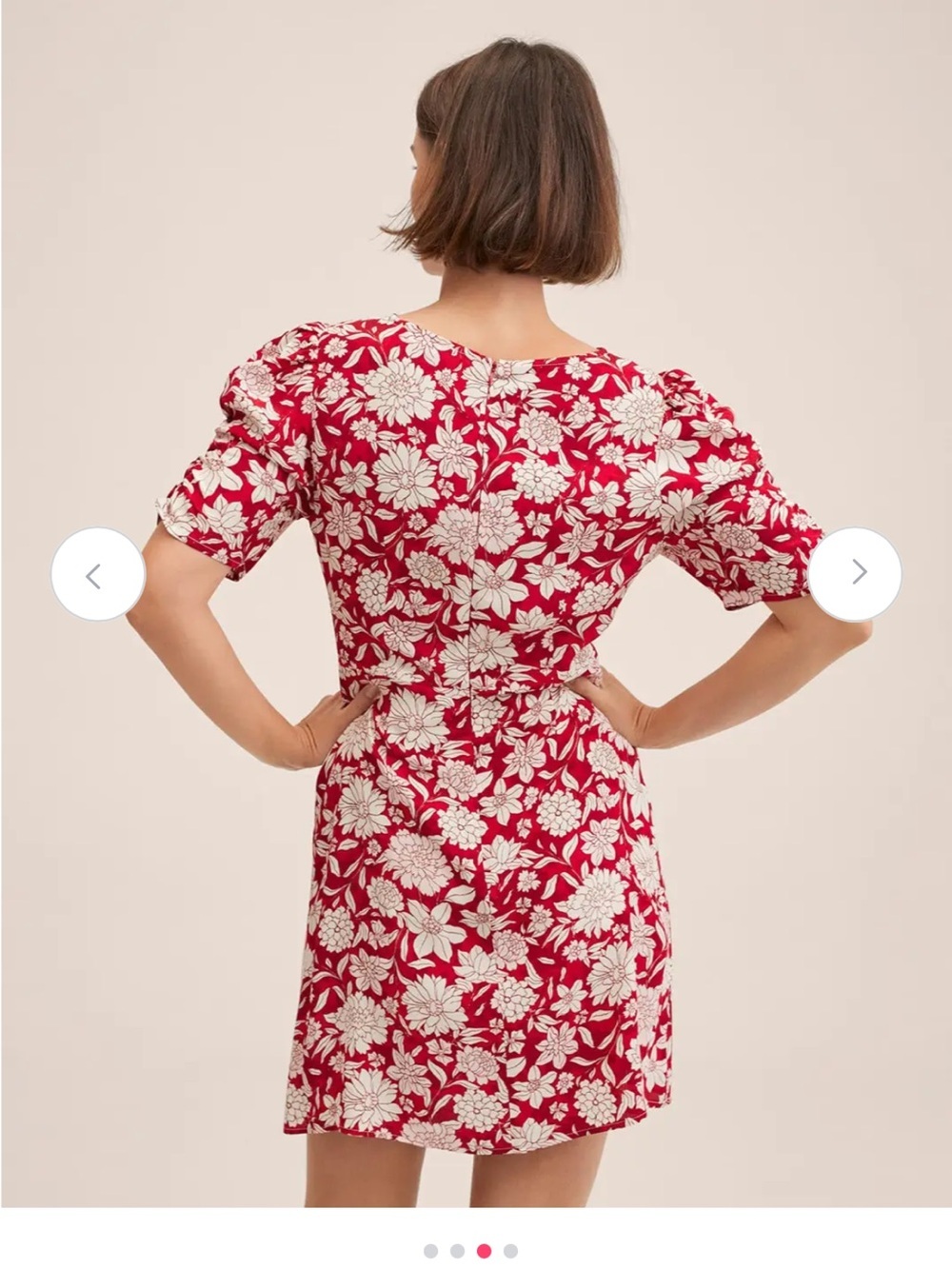 MANGO Women Red & White Floral Print Puff Sleeves A-Line Dress Size 4 - Picture 2 of 12